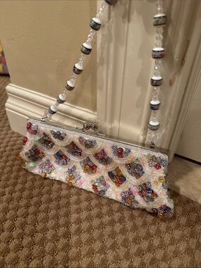 Beaded White Multicolor Sequin Evening Clutch